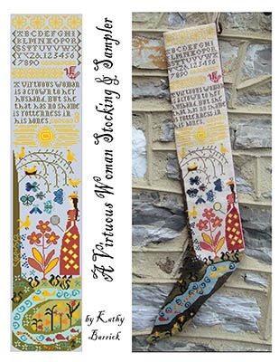 Virtuous woman stocking and Sampler